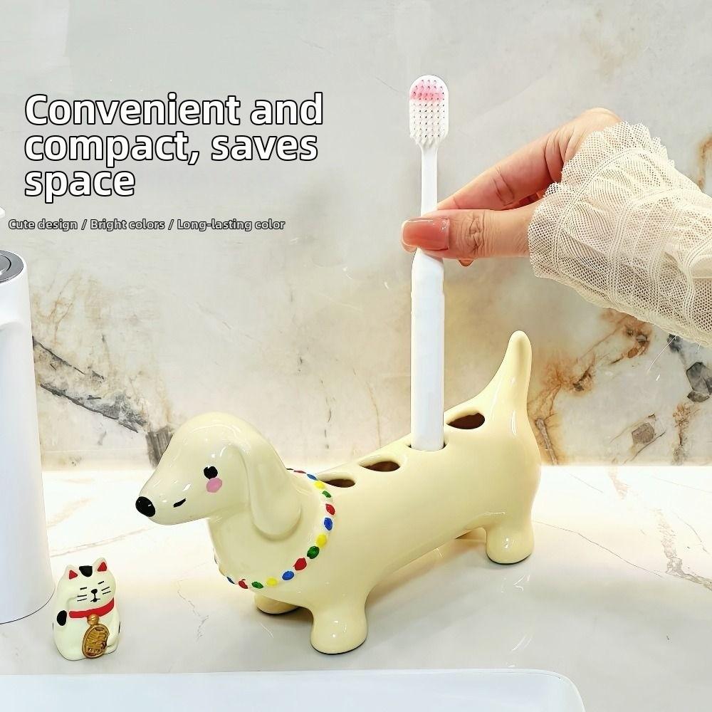 4 Slot Dachshund Toothbrush Holder Ceramic Toothpaste Toothbrush Base Bathroom Accessories