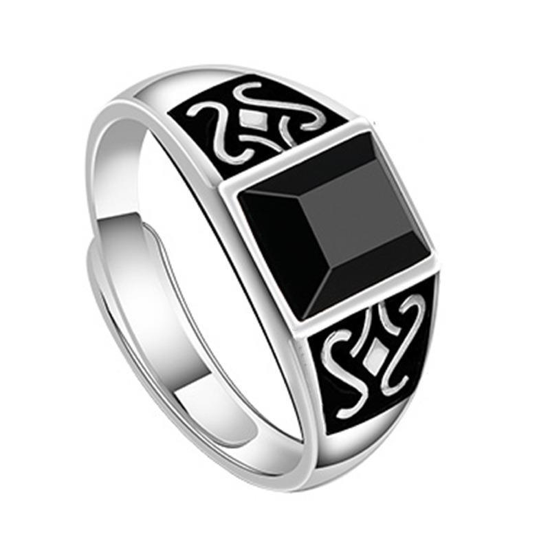 1 шт. Открытое загадочное кольцо-тотем, Мужское трендовое мужское кольцо с обсидианом, Ретро кольцо с каплевидным камнем.