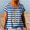2024 Новый стиль, женская футболка, летняя футболка с якорем, полосатая женская одежда, дизайнерская футболка большого размера с коротким рукавом, модная футболка с v-образным вырезом