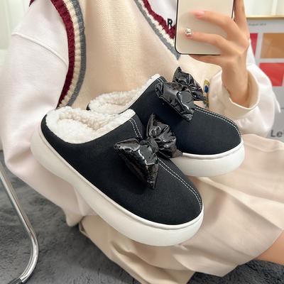 Теплые хлопковые тапочки осень и зима бант домашние толстая подошва износостойкие дезодорирующие для улицы нескользящие хлопковые тапочки зима