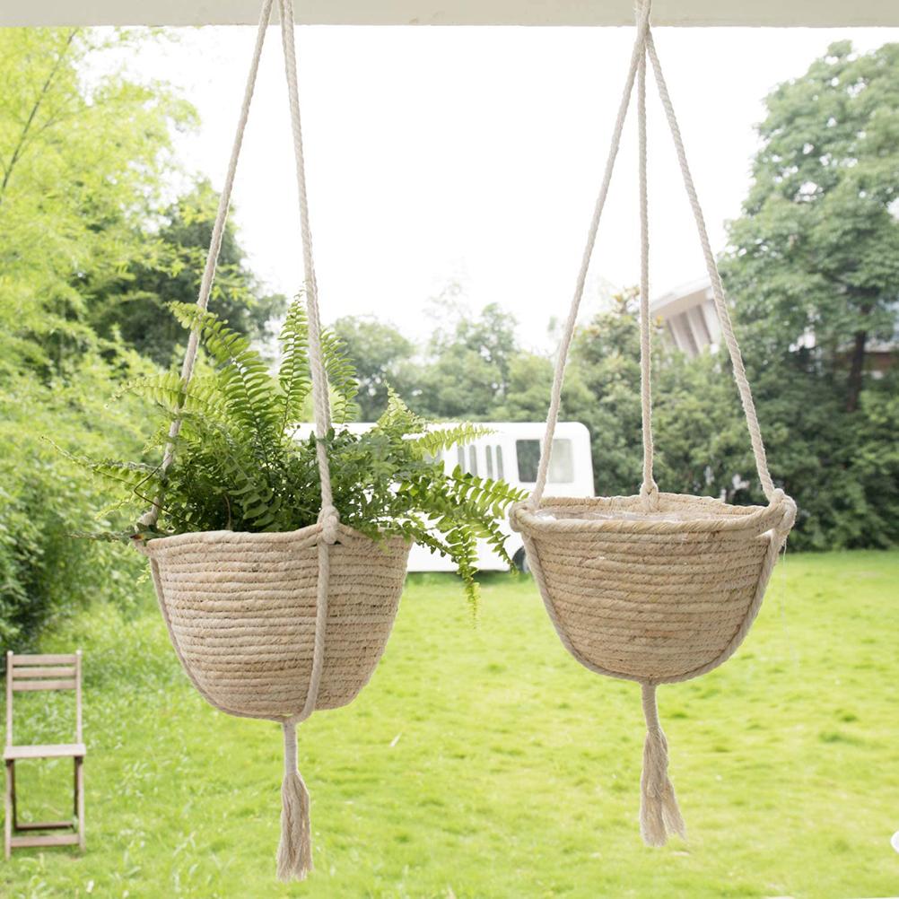 Натуральные подвесные корзины для растений из морской травы, держатель для корзины для посадки цветов из дюралюминиевого слоя, садовый декор