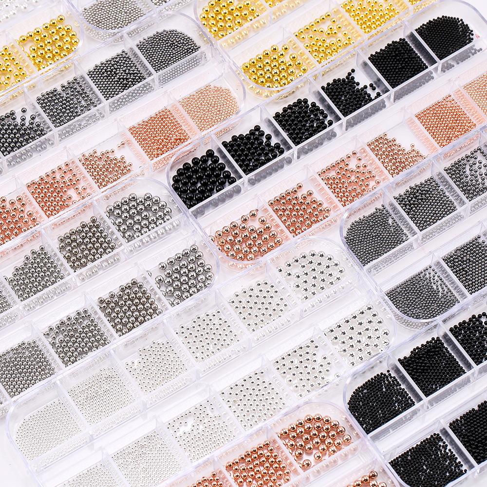 12 сеток, золото, серебро, стальные шарики для дизайна ногтей, смешанные аксессуары для маникюра своими руками, набор для украшения ногтей