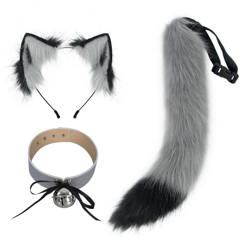 Handmade Fox Tail Ears Set Cosplay Costume Accessories Lolita Hairband With Bell Collar
