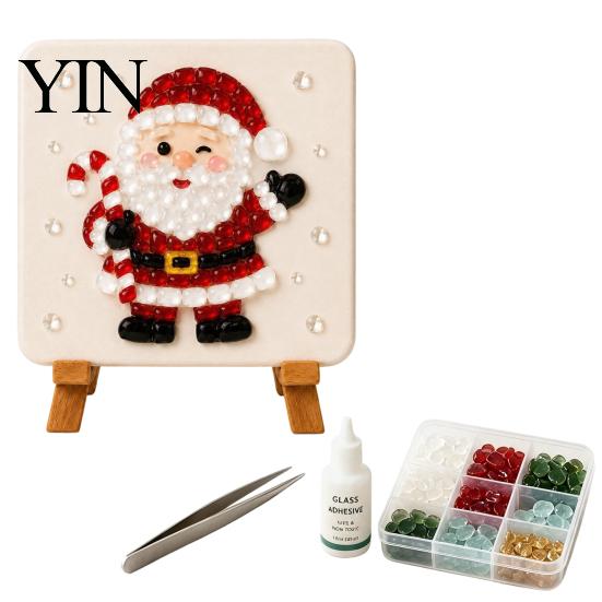 Unique Wall Decoration Christmas Mosaic Art Kit, DIY Sea Glass Santa Kit Reindeer Artwork Craft for Home Decor, Handmade Gift Stained Style