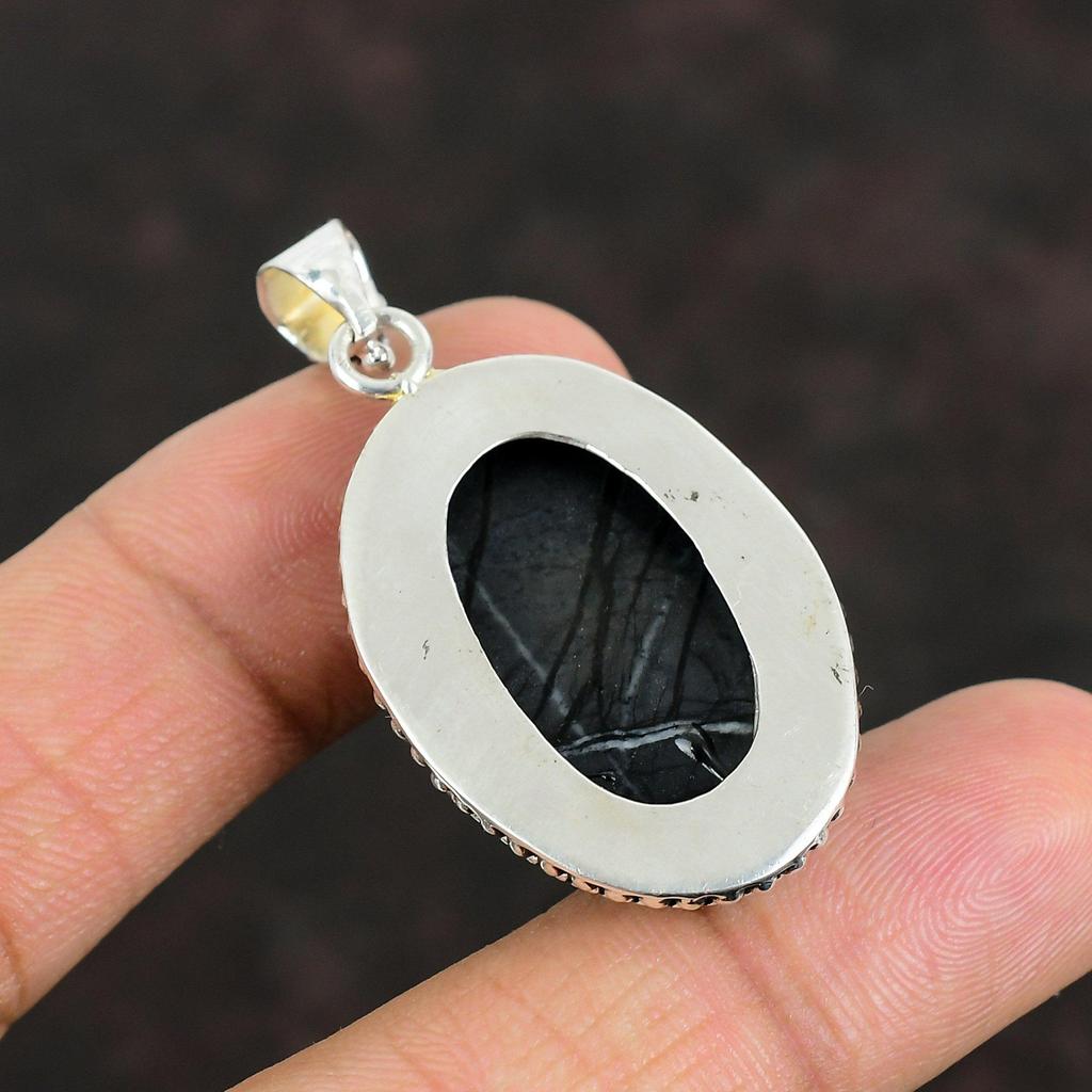 Подвеска из яшмы Пикассо, подвеска из натурального драгоценного камня ручной работы, подвеска из стерлингового серебра 925 пробы, антикварная подвеска, ювелирные изделия из яшмы Пикассо, подарки на помолвку