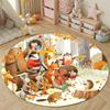 Decorative Round Fox Multicolor Floor Rug, Non-Slip Floor Mat for Nursery