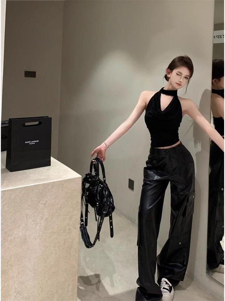 Хаки Топ-майка с открытой спиной, драпированным вырезом и завязками на шее - Женский летний топ без рукавов