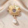 Female Fashion Vintage White Pearl Crystal Flower Brooches For Women Luxury Gold Color Stone Alloy Plant Brooch Safety Pins