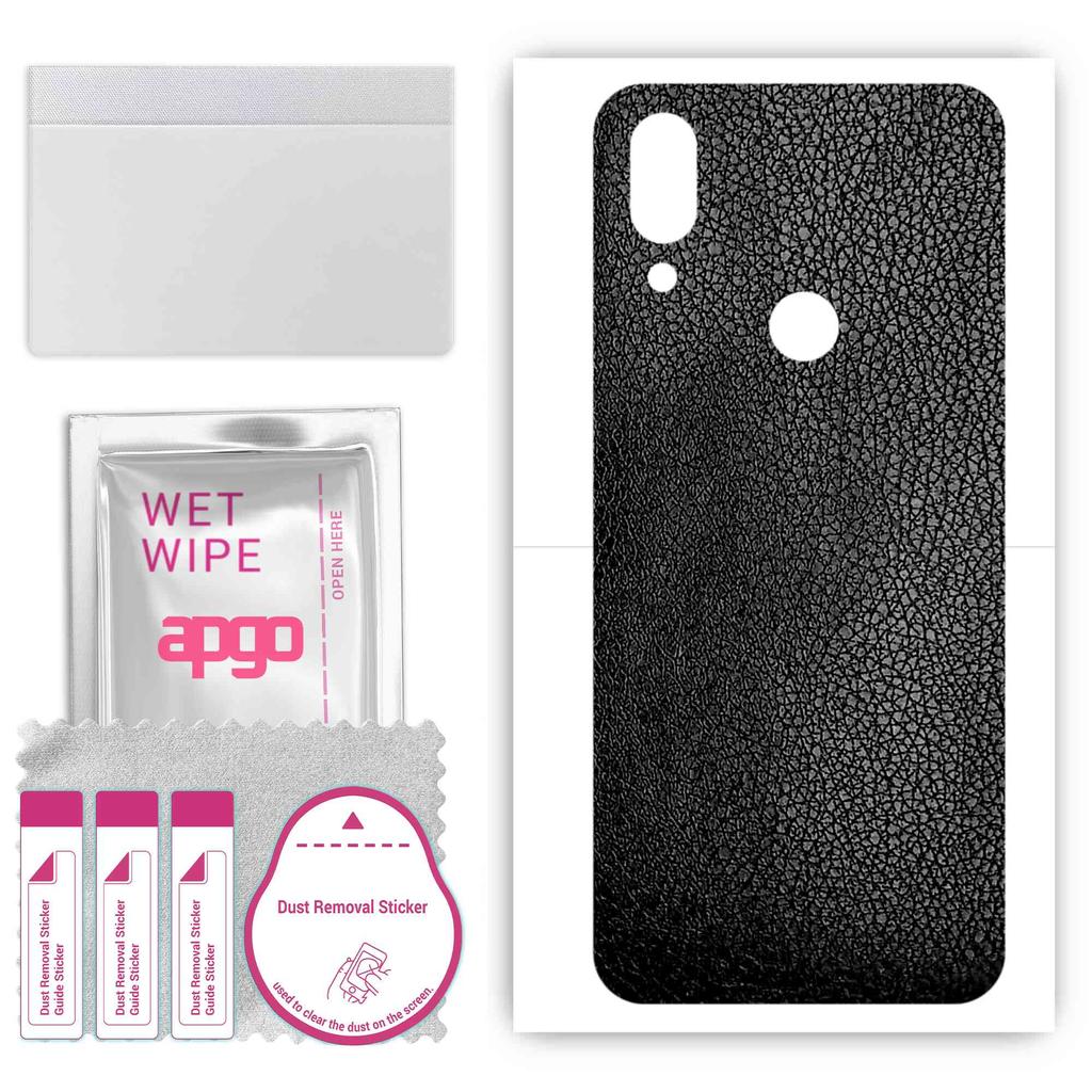apgo Protective Skin Sticker for the Back Compatible with Umidigi A3S, Wrap Film, Foil, Vinyl - Pattern Black Leather