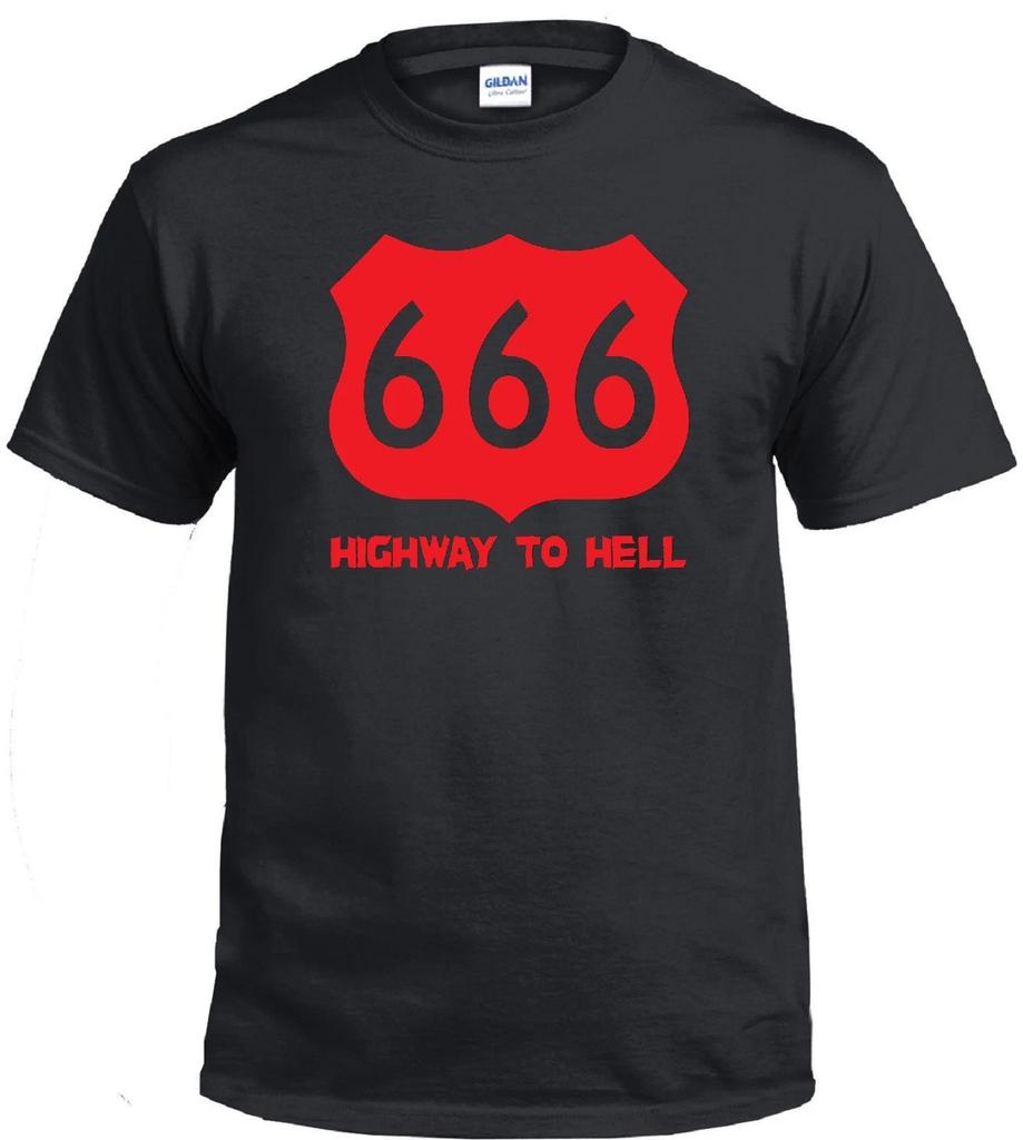 ROUTE 666 HIGHWAY TO HELL SPOOF BLACK T SHIRT