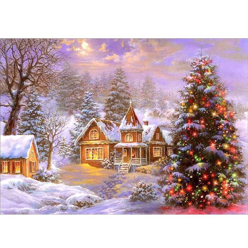 Snow Scenic DIY 5D Diamond Painting Full Round Rhinestone Winter Scenery Diamond Embroidery Cross Stitch Kits Home Decor