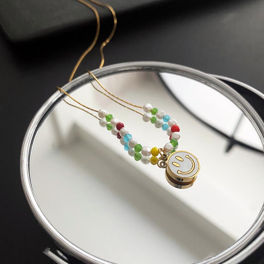 2022 Летнее Красочное Ожерелье-Чокер из Бисера со Смайликом из Серебристой Титановой Стали, Не Тускнеющее