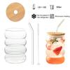 300ML/450ML Drinking Glasses High Temperature Resistant Glass with Lids Straws Brush Wave Design Water Cups for Beer Coffee Cocktails Multi-purpose