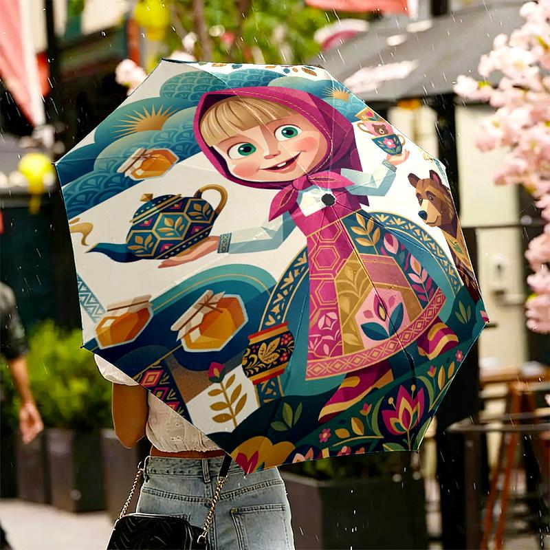 Masha and the Bear Print Umbrella Automatic Opening/ Closing - Portable Foldable Design - Daily use for Travel/Outdoor - Gift for Birthday