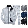 2Pcs/Set Men Athleisure Suit Stand Collar Long Sleeve Zipper Placket Coat Elastic Drawstring Waistband