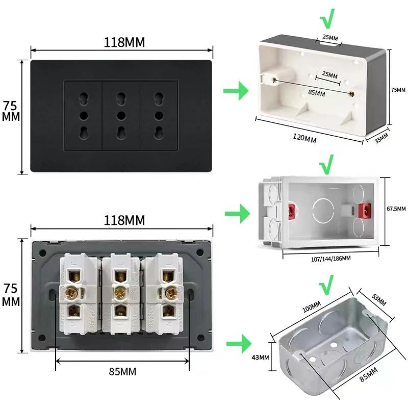 Бразилия Черный США Универсальная 20A розетка, Usb Smart Type-c 20W Быстрая зарядка Usb настенная розетка Италия Чили Выключатель света