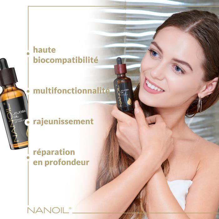 Huile de Jojoba Nanoil– huile de jojoba naturelle, pressée à froid et non-raffinée pour les soins du visage, du corps et des cheveux