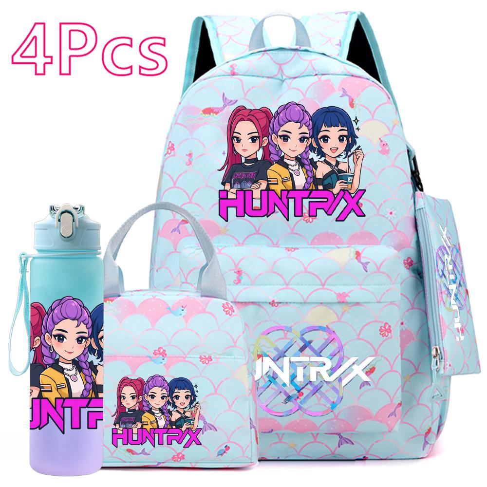 4 шт./компл. Аниме KPOP Рюкзак с принтом, с сумкой, пеналом, бутылкой для воды 750 мл для подростка, студента, мальчика, девочки, большой вместимости, для книг, школьная сумка