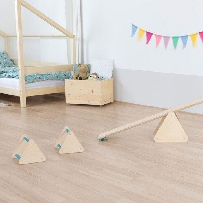 Montessori Balance and Motor Skills Game In Natural Wood and Turquoise Blue