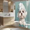 Милая пушистая белая собака - Шторка для душа с дизайном бирюзовой ванны и полотенца, 180x180 см, Полиэстер, 12 крючков, Легко чистить