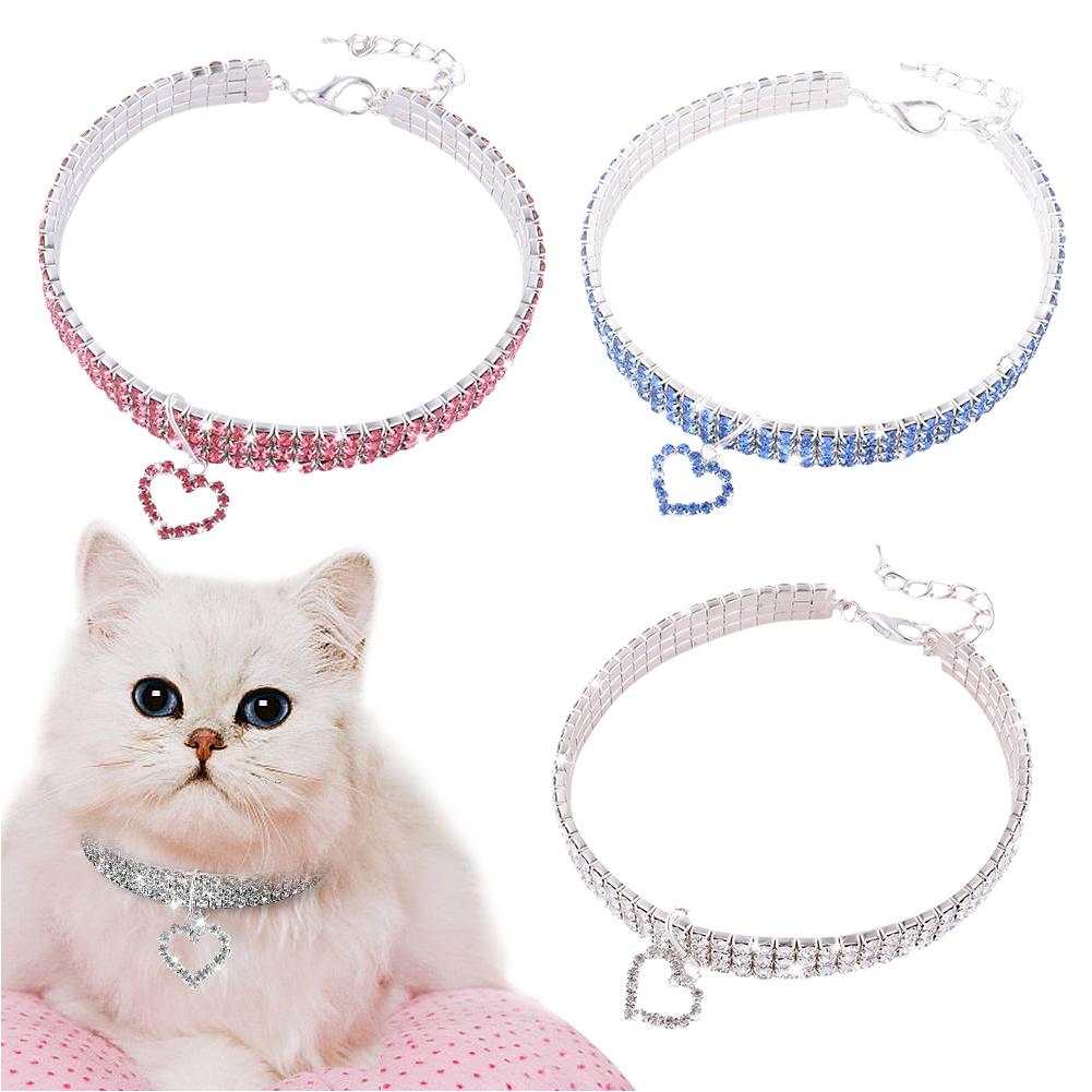 Pet Crystal Collar Kitten Necklace Pet Pendant Shiny Bright Heart Shaped Crystal Diamond Decoration