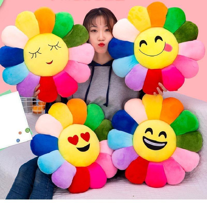 Красочная плюшевая подушка в виде подсолнуха, подушка со смайликом, ультрамягкий короткий плюш, ПП хлопок