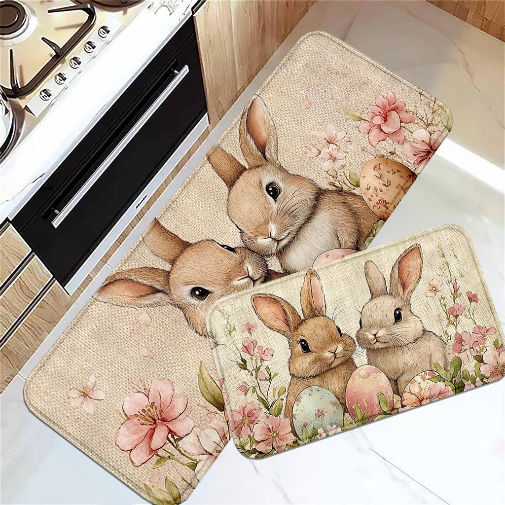 1Pcs Anti Fatigue Kitchen Rugs, Easter Bunny Print Waterproof Non-Slip Thick Cushioned Kitchen Mat Heavy Duty Comfort Standing Mat for Kitchen