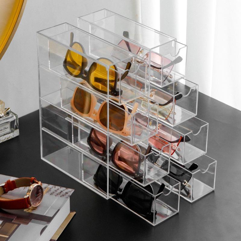4-layer Plastic Drawer Storage Box Transparent Dustproof Glasses Cosmetic Desktop Stationery Storage Rack