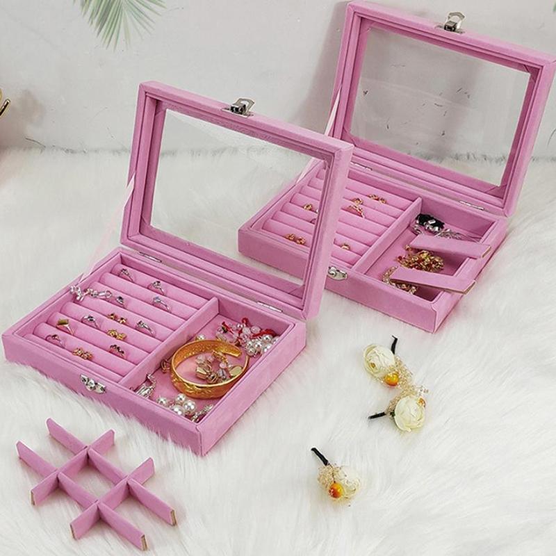 New Transparent Window Large Capacity Jewelry Storage Box, Simple And High-End Ring Necklace Jewelry Storage Display Box