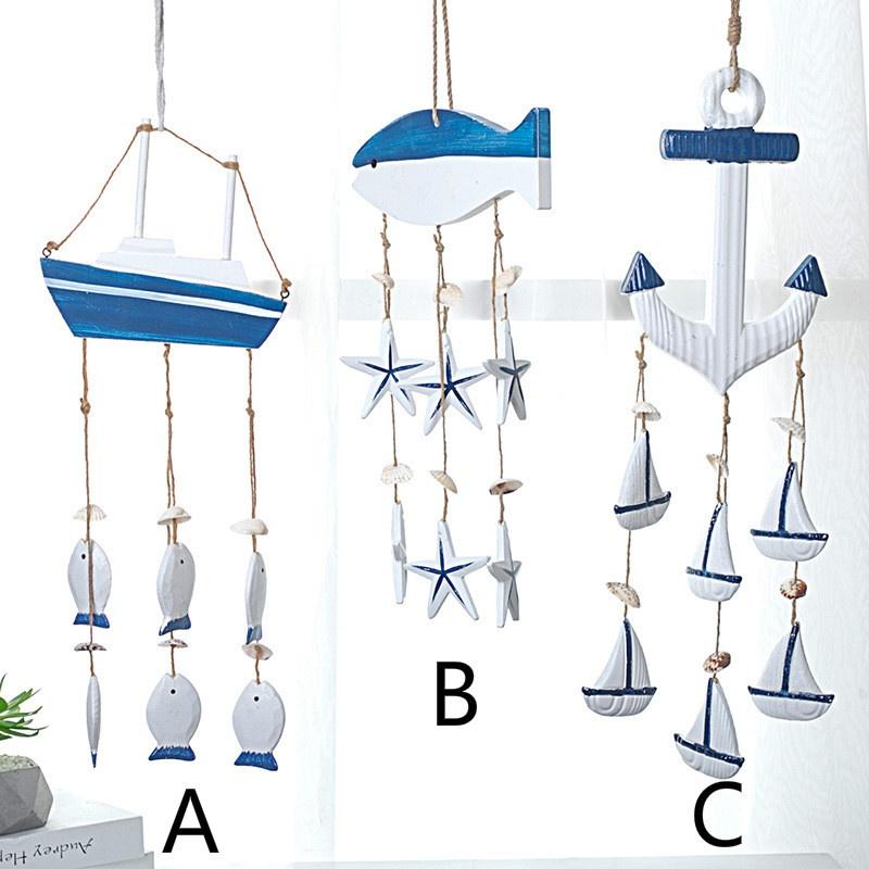 Mediterranean Sea Wind Chime Pendant Home Pendant Ornaments Wooden Crafts Shell Conch Door Curtain Decoration