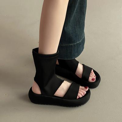 Французская мода ретро дизайн чувство полые крутые ботинки женские 2025 лето новые на толстой подошве универсальные повседневные туфли сандалии с высоким верхом