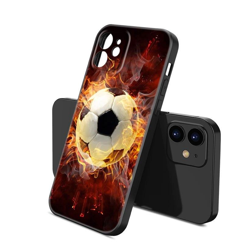 Чехол для телефона с огненным футбольным мячом для Apple iPhone 13 12 Mini 11 Pro XS Max XR X 8 7 6S 6 Plus SE 2022 2020 5S 5, черный чехол