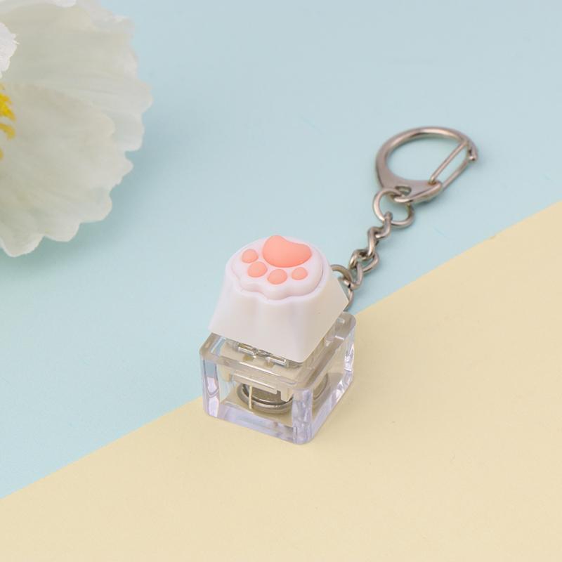 Creative Pink Cat Claw Keycap Mechanical Keyboard Keychain Led Keyboard Keyring Cute Girly Bag Pendant Relief Stress Toys