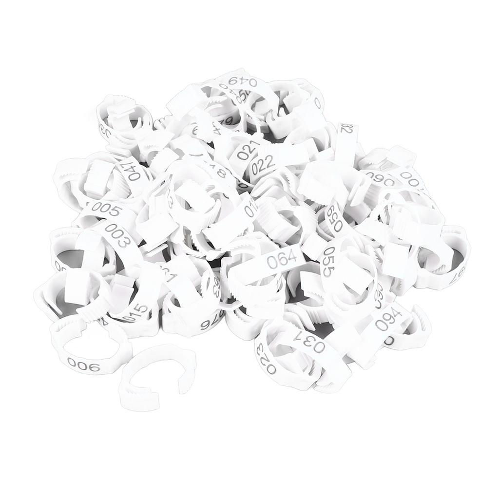 100 шт. Кольца для куриных лап, клипсы, яркие цвета, прочный пластик, нумерованные браслеты для птичьих лап