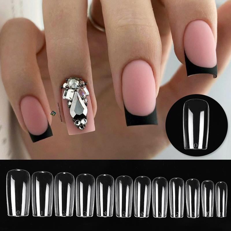 Clear Long False Nail Tips Set Acrylic Extension Full Cover Nail Tips Fake Finger UV Gel Polish Quick Building Mold Nail Tool