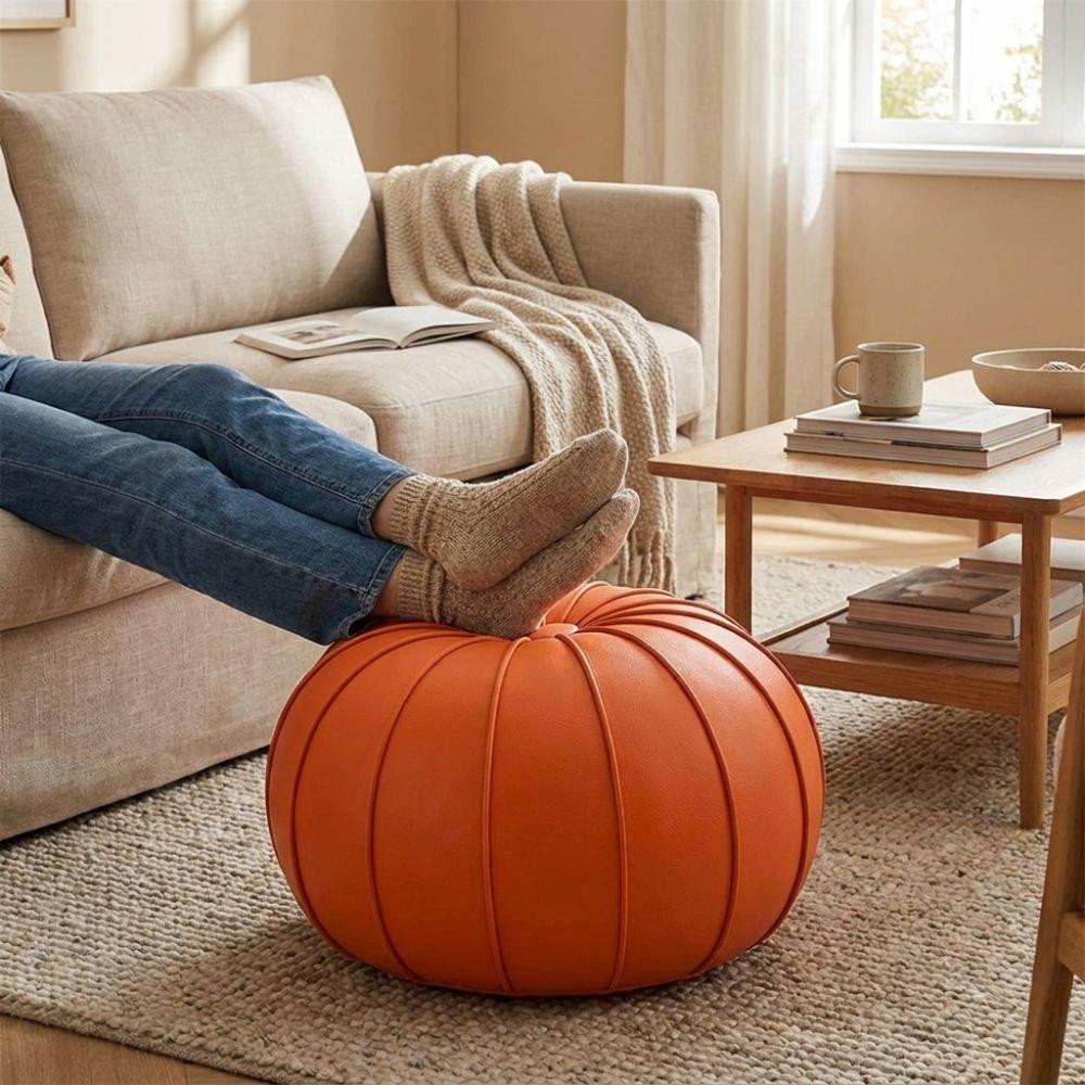 PU Leather Pouf Ottoman Cover Unstuffed Storage Bag Modern Shoe Stool Cover  Home Use