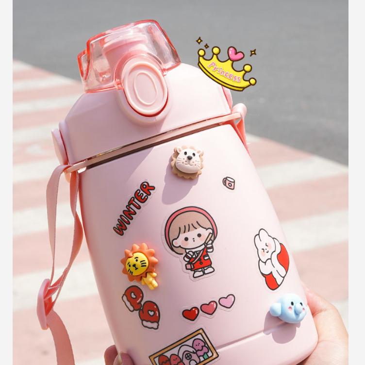 Чашка-термос большой емкости с соломой и ремешком, пищевой экологически чистый материал, бутылка для воды 1,1 л для женщин и мужчин, Лар