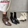 Fashion Modern Ladies Ankle Boots With Heels Footwear Pointed Toe Fashion Stretch Women Short Boots Zippers Shoes Female Pumps