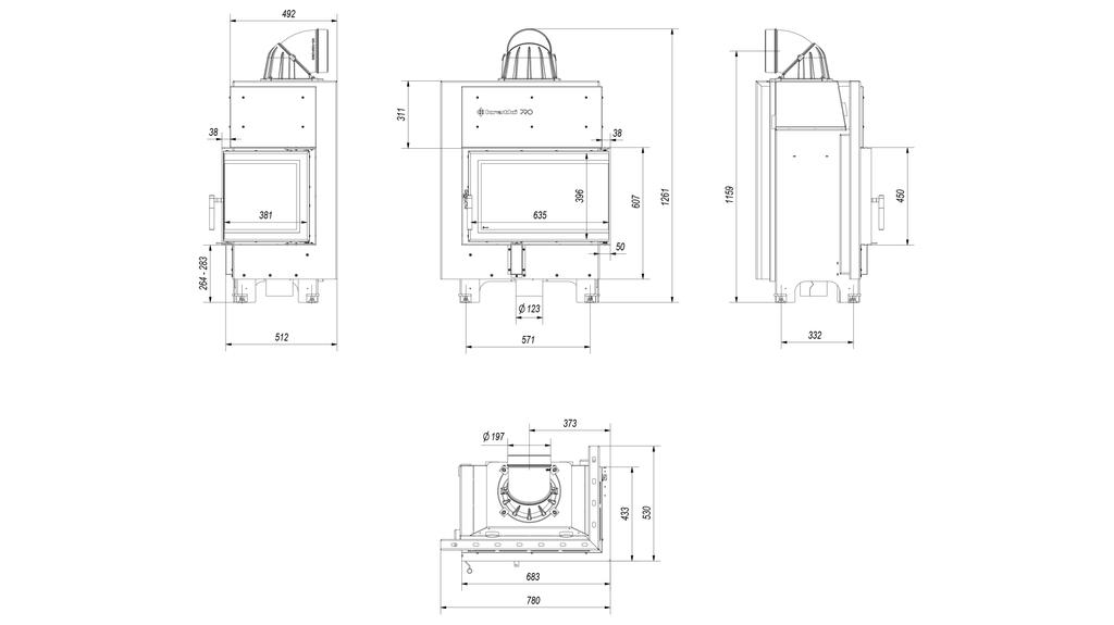 KRATKI MBM Right 10kW Corner Air Fireplace Insert with Heat Recovery SET