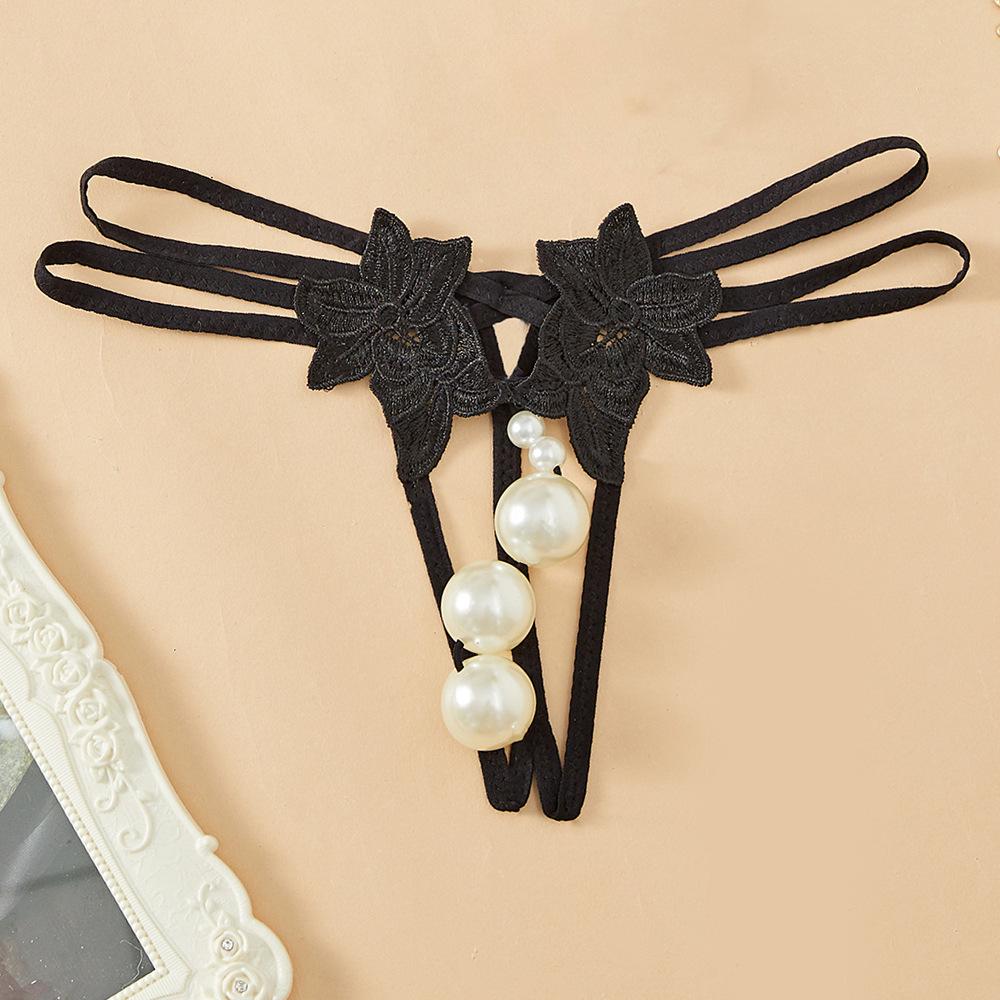 Трусы-стринги большого размера с открытой промежностью, жемчужным массажем и бусинами для фиксации яичек