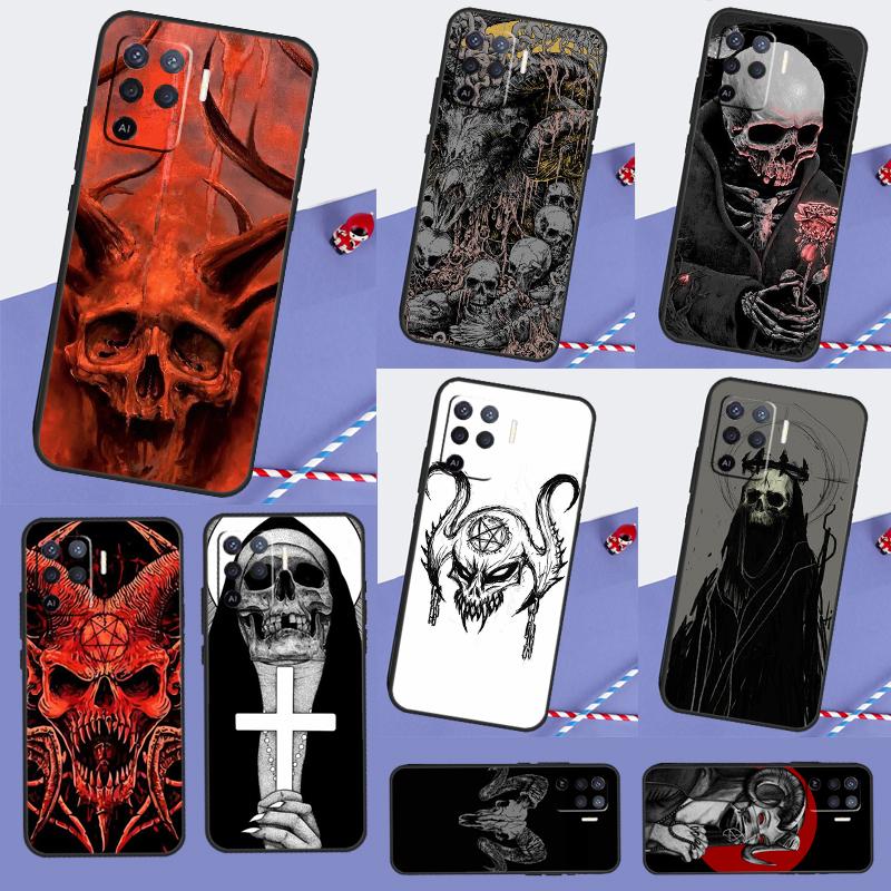Satanic Scary Skull Case For Oppo A79 A18 A38 A58 A78 A98 A40 A60 A80 A16 A76 A96 A15 A74 A94 A54 A17 A77 Cover