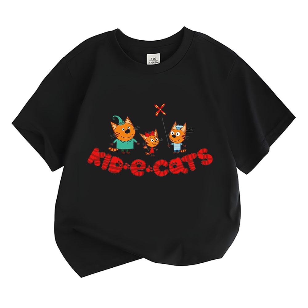 Мультяшные футболки Kid-E-Cats 100% Хлопок Забавная футболка с семьей кошек Русские Три Кота Топы Детские с коротким рукавом Дышащие футболки летние Топы