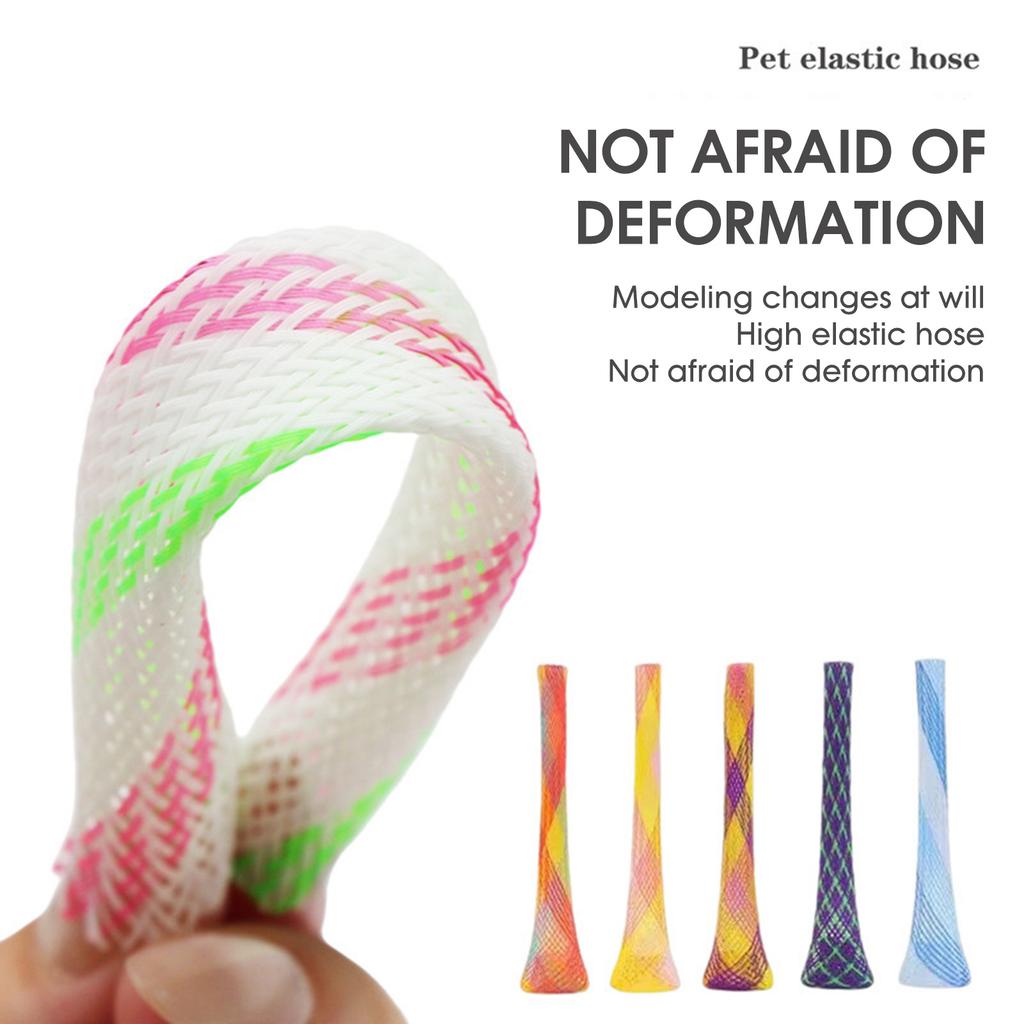 5pcs Random Elastic Spring Cat Toy Stretchy Colorful Tube for Scratching and Biting 13cm 0.8cm PET Material Kitten Play Toy