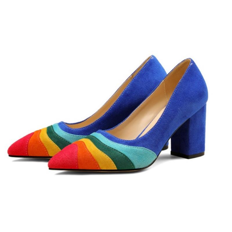 Fashion Summer New Rainbow Mixed Color 8cm High Heel Sandals  Women's French Pointed Shallow Mouth Runway Banquet Wedding Shoes Size 43