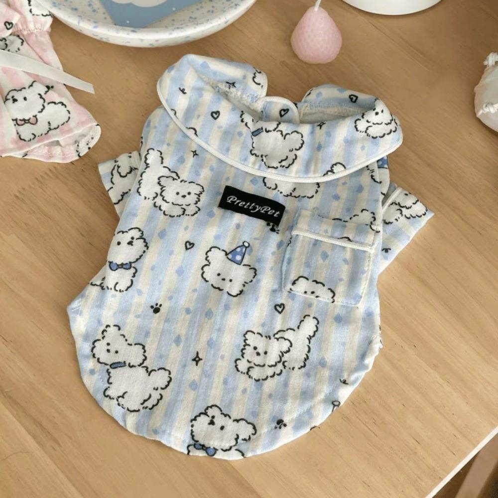 Cute Puppy Pattern Dog Sleepwear Blue Pink Short Sleeve Wear New Base Layer Clothes Indoor Wear