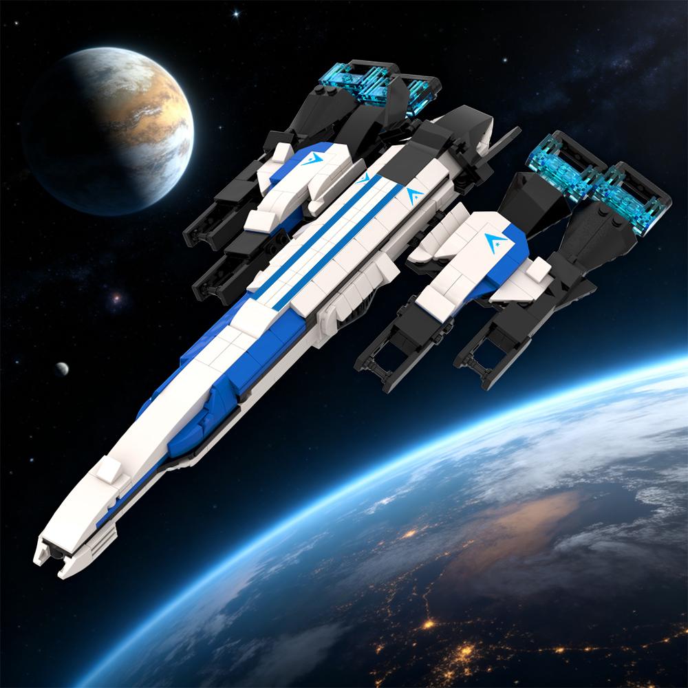 Конструктор MOC Космический корабль Sci-Fi Normandy SR-2, Строительные блоки с подставкой, Модель для самостоятельной сборки, Подарки на День Рождения, Рождество для фанатов, Взрослый