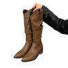 Coarse Heel Pleated Long Knight Boots Women's Shoes 2025 New Autumn and Winter Western Thin and Thin Long Boots