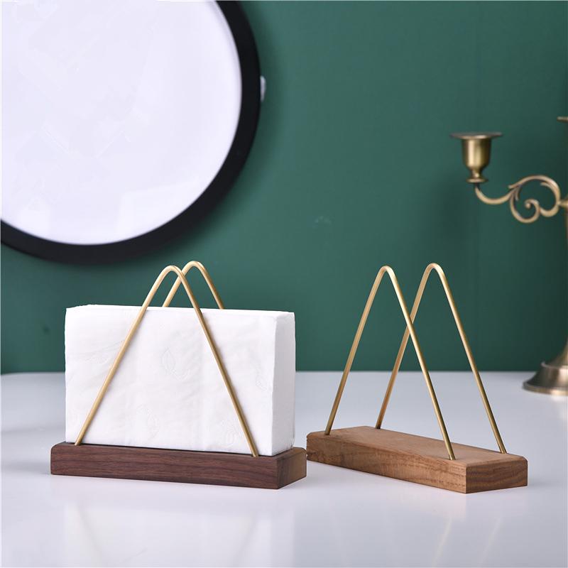 Латунный вертикальный треугольный держатель для салфеток из цельного дерева, вешалка для салфеток для домашнего ресторана, диспенсер для бумажных полотенец