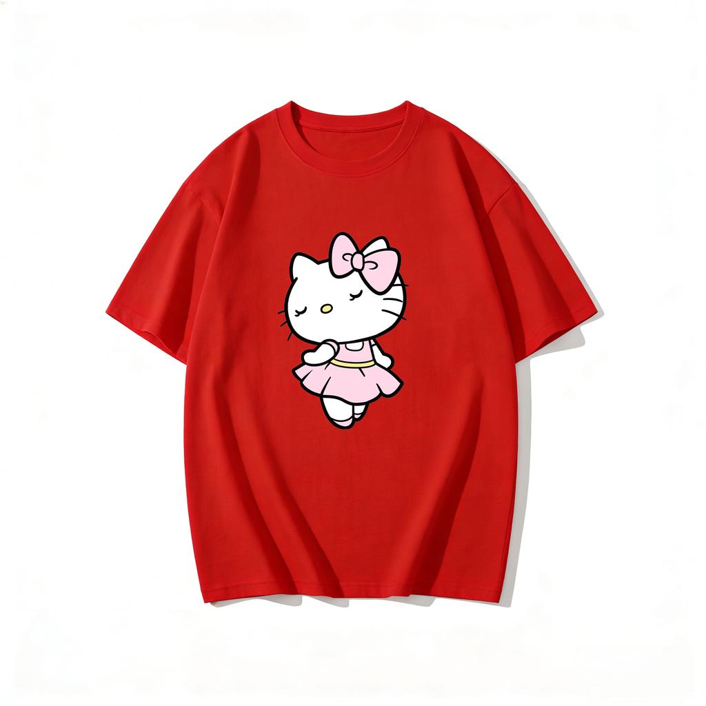 2026 Summer New Arrival Kawaii Hello Kitty Ballerina Print Couple T Shirts Casual Loose Family Matching Outfits Parentchild Tee
