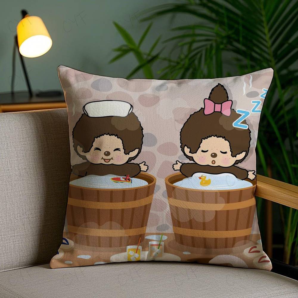 Cartoon M-Monchhichis Pillow Case Safe Custom Photo Pillow, Anti-fade Brushed Fleece Cushion, Maternal & Infant Safe.